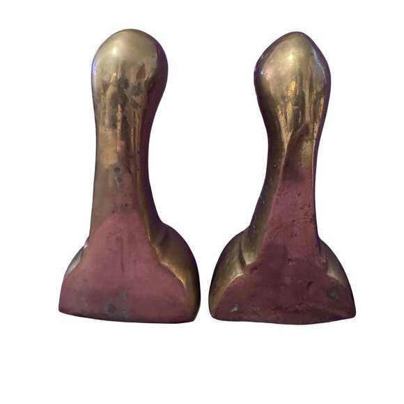 Vintage Leonard Brass Mallard Duck Head Bookends Tall MCM Figurines Korea Patina - Picture 5 of 9